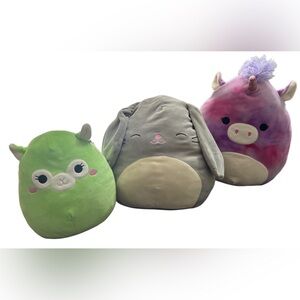 Cute Squishmallow Plush Toy Trio - Green, Gray, Pink